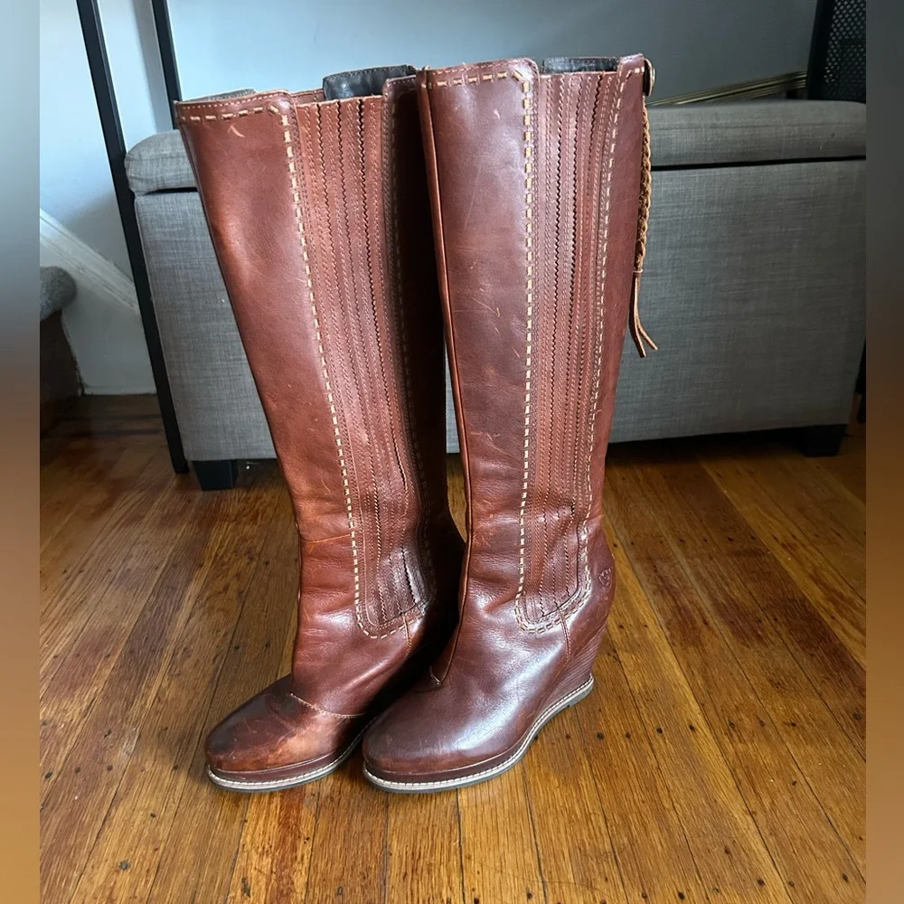 Ariat Brown Leather Knee-High Wedge Boots - Picture 10 of 10
